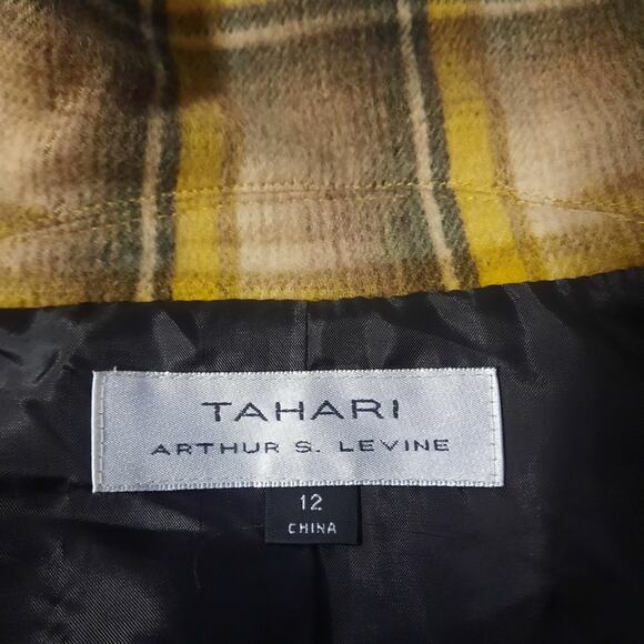 Tahari Plaid Wool Blend Cape Coat Brown Womens 12 Classic Fall Academia Jacket - Picture 3 of 9
